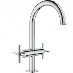 Wash basin tap Deck-mounted dual-level L size material: Brass With push-open waste set, color: Chrome surface: Glossy Deck-mounted