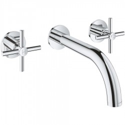 Wash basin tap Wall-mounted - external part 3 holes dual-level Without waste, color: Chrome material: Brass surface: Glossy Wall-mounted - external part