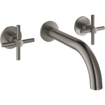 Wash basin tap Wall-mounted - external part 3 holes dual-level Without waste, color: Grey material: Brass surface: Brushed Wall-mounted - external part