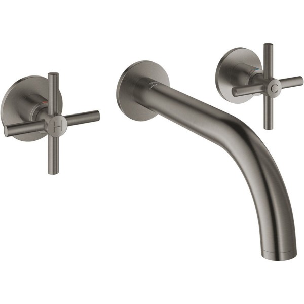 Wash basin tap Wall-mounted - external part 3 holes dual-level Without waste, color: Grey material: Brass surface: Brushed Wall-mounted - external part