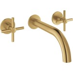 Wash basin tap Wall-mounted - external part 3 holes dual-level Without waste, color: Gold material: Brass surface: Brushed Wall-mounted - external part