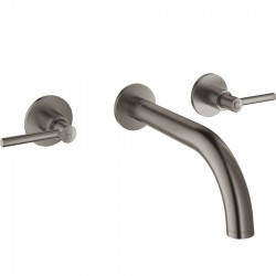Wash basin tap Wall-mounted - external part 3 holes dual-level Without waste, color: Grey material: Brass surface: Brushed Wall-mounted - external part