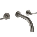 Wash basin tap Wall-mounted - external part 3 holes dual-level Without waste, color: Grey material: Brass surface: Brushed Wall-mounted - external part