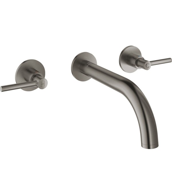Wash basin tap Wall-mounted - external part 3 holes dual-level Without waste, color: Grey material: Brass surface: Brushed Wall-mounted - external part