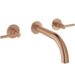 Wash basin tap Wall-mounted - external part 3 holes dual-level Without waste, color: Pink Gold material: Brass surface: Brushed Wall-mounted - external part