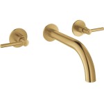 Wash basin tap Wall-mounted - external part 3 holes dual-level Without waste, color: Gold material: Brass surface: Brushed Wall-mounted - external part