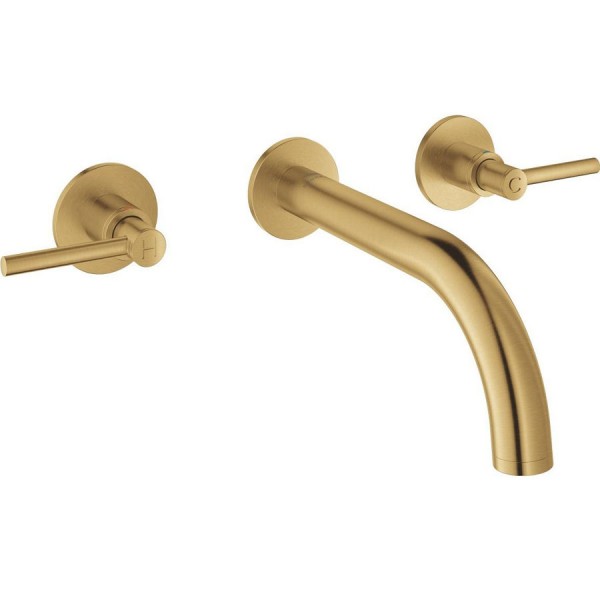 Wash basin tap Wall-mounted - external part 3 holes dual-level Without waste, color: Gold material: Brass surface: Brushed Wall-mounted - external part