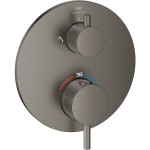 Shower tap Wall-mounted external part 2 way material: Brass thermostatic With plate without hand shower, hose and holder, color: Grey surface: Brushed Wall-mounted - external part