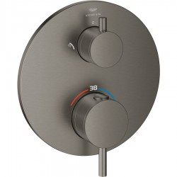 Shower tap Wall-mounted external part 2 way material: Brass thermostatic With plate without hand shower, hose and holder, color: Grey surface: Brushed Wall-mounted - external part