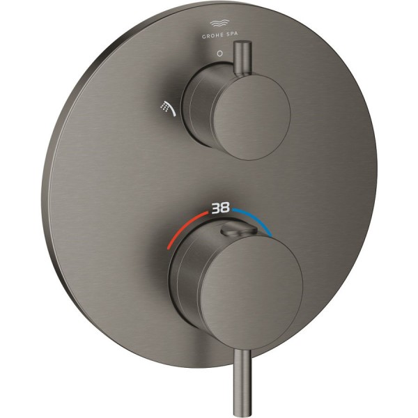 Shower tap Wall-mounted external part 2 way material: Brass thermostatic With plate without hand shower, hose and holder, color: Grey surface: Brushed Wall-mounted - external part