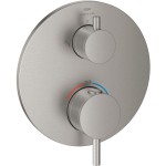 Shower tap Wall-mounted external part 2 way material: Brass thermostatic With plate without hand shower, hose and holder, color: Chrome surface: Brushed Wall-mounted - external part