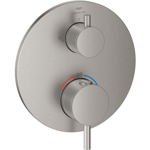 Shower tap Wall-mounted external part 2 way material: Brass thermostatic With plate without hand shower, hose and holder, color: Chrome surface: Brushed Wall-mounted - external part