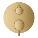 Shower tap Wall-mounted external part 2 way material: Brass thermostatic With plate without hand shower, hose and holder, color: Gold surface: Brushed Wall-mounted - external part