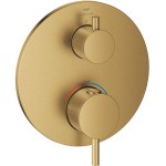 Shower tap Wall-mounted external part 2 way material: Brass thermostatic With plate without hand shower, hose and holder, color: Gold surface: Brushed Wall-mounted - external part