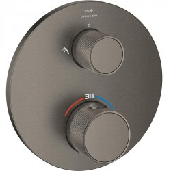 Shower tap Wall-mounted external part 2 way material: Brass thermostatic With plate without hand shower, hose and holder, color: Grey surface: Brushed Wall-mounted - external part