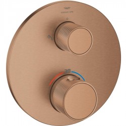 Shower tap Wall-mounted external part 2 way material: Brass thermostatic With plate without hand shower, hose and holder, color: Pink Gold surface: Brushed Wall-mounted - external part
