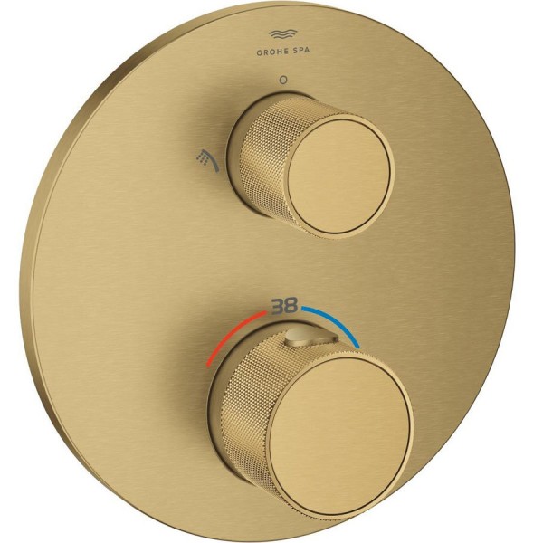 Shower tap Wall-mounted external part 2 way material: Brass thermostatic With plate without hand shower, hose and holder, color: Gold surface: Brushed Wall-mounted - external part