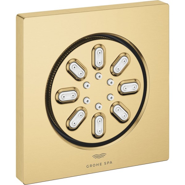 Shower (jet) 75 x 75 mm, brushed cool sunrise, color: Gold material: Brass surface: Brushed Wall-mounted shower heads Shower (jet) 75 x 75 mm, brushed cool sunrise, color: Gold material: Brass surface: Brushed Wall-mounted shower heads