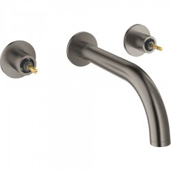 Wash basin tap Wall-mounted - external part 3 holes dual-level Without waste, color: Grey material: Brass surface: Brushed Wall-mounted - external part