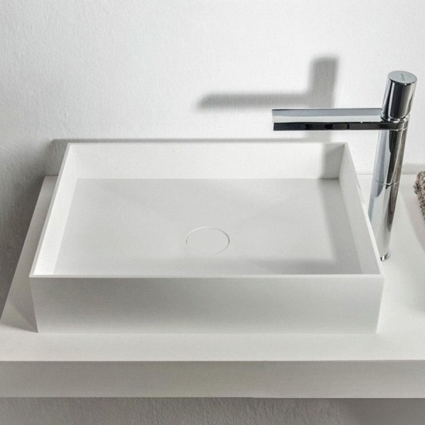 Washbasin Free standing 50x35x11 material: Solid Surface Without hole Without overflow waste cover not included, color: White surface: Matt Free standing Washbasin Free standing 50x35x11 material: Solid Surface Without hole Without overflow waste cover not included, color: White surface: Matt Free standing