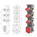 Shower tap Wall-mounted external part 1 hole 3 way material: Brass thermostatic with separate exits without hand shower, hose and holder, color: Chrome surface: Glossy Wall-mounted - external part
