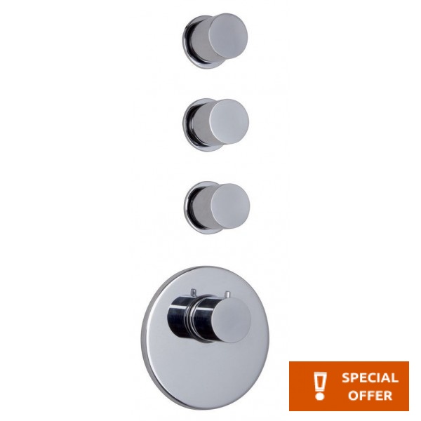 Shower tap Wall-mounted external part 1 hole 3 way material: Brass thermostatic with separate exits without hand shower, hose and holder, color: Chrome surface: Glossy Wall-mounted - external part
