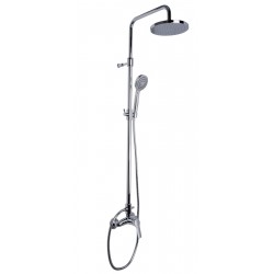 Shower tap with showerpipe and overhead shower Wall-mounted material: Brass mixer, color: Chrome surface: Glossy Wall-mounted exposed with showerpipe and overhead shower
