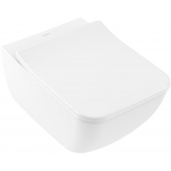 Wall-mounted toilet & toilet seat soft closing, style: Sandwich hidden fixation Slim with rim 56x37,5 surface: Glossy, color: White Wall-mounted