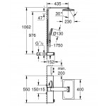 Shower tap with showerpipe and overhead shower Wall-mounted material: Brass thermostatic, color: Chrome surface: Glossy Wall-mounted exposed with showerpipe and overhead shower
