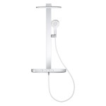 Shower tap with showerpipe and overhead shower Wall-mounted material: Brass thermostatic, color: Chrome surface: Glossy Wall-mounted exposed with showerpipe and overhead shower