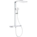 Shower tap with showerpipe and overhead shower Wall-mounted material: Brass thermostatic, color: Chrome surface: Glossy Wall-mounted exposed with showerpipe and overhead shower