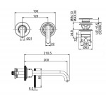 Wash basin tap Wall-mounted - external part 2 holes mixer With push-open waste set, color: Chrome material: Brass surface: Glossy Wall-mounted - external part