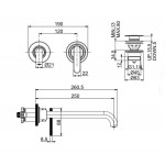 Wash basin tap Wall-mounted - external part 2 holes mixer With push-open waste set, color: Chrome material: Brass surface: Glossy Wall-mounted - external part