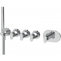 Shower tap Wall-mounted external part 3 way 5 holes material: Brass thermostatic with hand shower, hose and holder with separate exits, color: Chrome surface: Glossy Wall-mounted - external part
