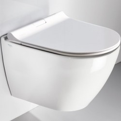 Wall-mounted toilet with shower & toilet seat, style: Sandwich Self-Cleaning simple Ηygiene Plus / Clean Plus 48,5x35,5 surface: Glossy, color: White Wall-mounted shower-toilets