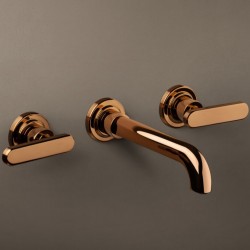 Wash basin tap Wall-mounted - external part 3 holes dual-level With push-open waste set, color: Bronze material: Brass surface: Glossy Wall-mounted - external part