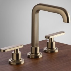 Μπαταρία νιπτήρος επικαθήμενη 2 λαβών από ορείχαλκο με βαλβίδα push-open  υψηλή Υ20cm Brushed Champagne, χρώμα: Χρυσό επιφάνεια: Βουρτσισμένη Επικαθήμενες