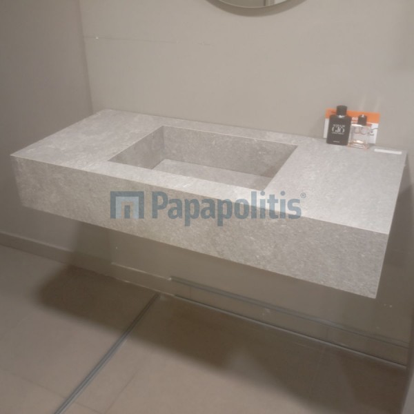 Furniture bench with washbasin 119,5x18x50 material: Granite Gres Porcell.Smaltato surface: Matt 1 basin, color: Grey Countertops with wash basin Furniture bench with washbasin 119,5x18x50 material: Granite Gres Porcell.Smaltato surface: Matt 1 basin, color: Grey Countertops with wash basin