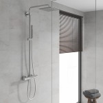 Shower tap with showerpipe and overhead shower Wall-mounted material: Brass thermostatic, color: Chrome surface: Glossy Wall-mounted exposed with showerpipe and overhead shower Shower tap with showerpipe and overhead shower Wall-mounted material: Brass thermostatic, color: Chrome surface: Glossy Wall-mounted exposed with showerpipe and overhead shower