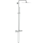 Shower tap with showerpipe and overhead shower Wall-mounted material: Brass thermostatic, color: Chrome surface: Glossy Wall-mounted exposed with showerpipe and overhead shower Shower tap with showerpipe and overhead shower Wall-mounted material: Brass thermostatic, color: Chrome surface: Glossy Wall-mounted exposed with showerpipe and overhead shower