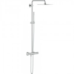 Shower tap with showerpipe and overhead shower Wall-mounted material: Brass thermostatic, color: Chrome surface: Glossy Wall-mounted exposed with showerpipe and overhead shower