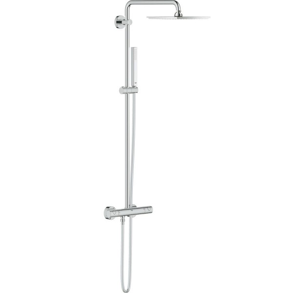 Shower tap with showerpipe and overhead shower Wall-mounted material: Brass thermostatic, color: Chrome surface: Glossy Wall-mounted exposed with showerpipe and overhead shower Shower tap with showerpipe and overhead shower Wall-mounted material: Brass thermostatic, color: Chrome surface: Glossy Wall-mounted exposed with showerpipe and overhead shower