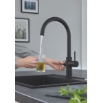 Μπαταρία κουζίνας επικαθήμενη από ορείχαλκο με φίλτρο νερού C-Spout με starter kit, με Boiler M-Size για βραστό νερό  S-Size, Velvet Black, χρώμα: Μαύρο επιφάνεια: Ματ Επικαθήμενες