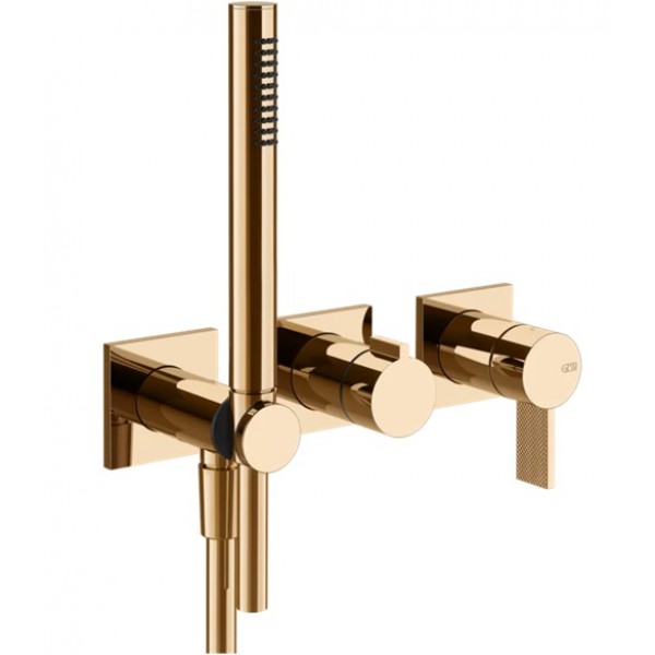 Shower tap Wall-mounted external part 2 way 3 holes material: Brass mixer with hand shower, hose and holder with separate exits, color: Bronze surface: Glossy Wall-mounted - external part