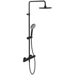 Shower tap with showerpipe and overhead shower Wall-mounted material: Brass thermostatic, color: Black surface: Matt Wall-mounted exposed with showerpipe and overhead shower