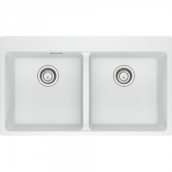 Νεροχύτης γρανιτένιος 86x50 χωρίς πάγκο ένθετος 2 γούρνες Polar White, χρώμα: Λευκό Γρανιτένιοι