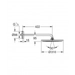 Κεφαλή ντους επίτοιχος τύπος 31x31 από ορείχαλκο 1 ροής & βραχίονα 42,2cm, χρώμα: Χρωμέ επιφάνεια: Γυαλιστερή Κεφαλές ντους
