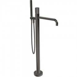 Μπαταρία μπανιέρας επιδαπέδια εξωτερικό μέρος από ορείχαλκο με λαβή G, με τηλέφωνο & σπιράλ, Black Chrome, χρώμα: Μαύρο επιφάνεια: Γυαλιστερή Επιδαπέδιες