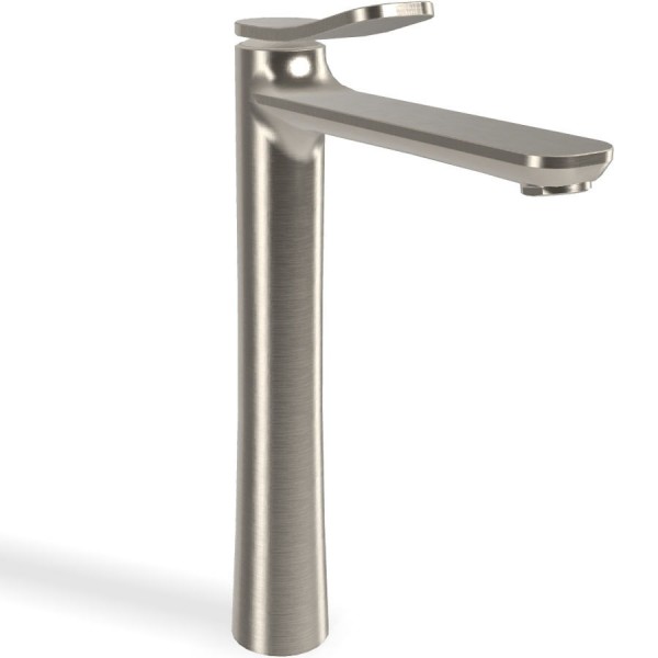 Wash basin tap Deck-mounted for free-standing washbasin material: Brass mixer With push-open waste set Brushed Nickel, color: Chrome surface: Brushed Deck-mounted