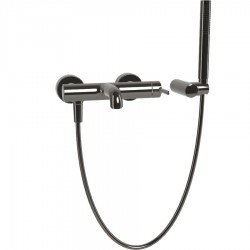 Μπαταρία μπανιέρας επίτοιχη από ορείχαλκο με τηλέφωνο, σπιράλ, στήριγμα Black Chrome αναμεικτική, χρώμα: Μαύρο επιφάνεια: Γυαλιστερή Επίτοιχες